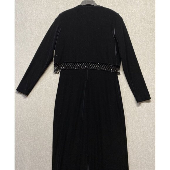 Crimson Womens Maxi Long Evening Gown Dress & Jacket Size 8 Velvet Black Beaded - Picture 14 of 16
